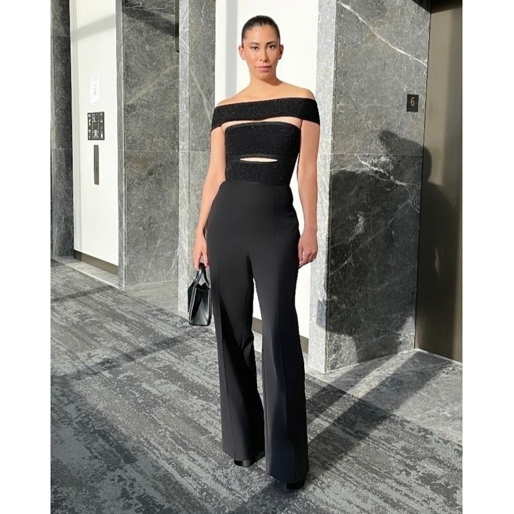 Herve Leger The Lia Off-The-Shoulder Cutout Bandage Wide Leg Jumpsuit XS